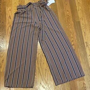 Secret Charm LA/NY Love and Piece Brown & Navy Striped Wide-Leg Pants (f)